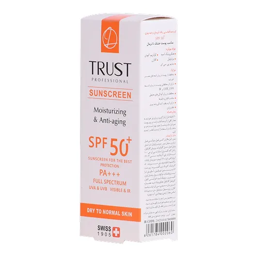 کرم ضد آفتاب بی‌رنگ SPF 50 مناسب پوست خشک و نرمال تراست