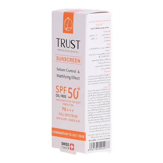 کرم ضد آفتاب تراست بی‌رنگ SPF 50 مناسب پوست مختلط تا چرب