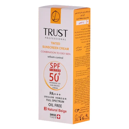 بسته‌بندی کرم ضد آفتاب رنگی بژ طبیعی SPF 50