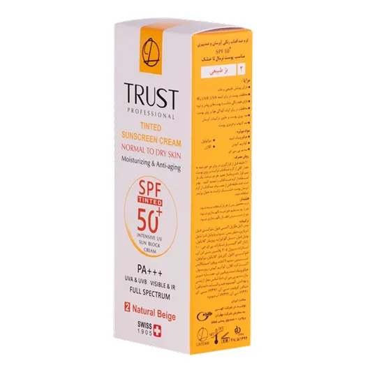 بسته‌بندی کرم ضد آفتاب رنگی بژ طبیعی SPF 50