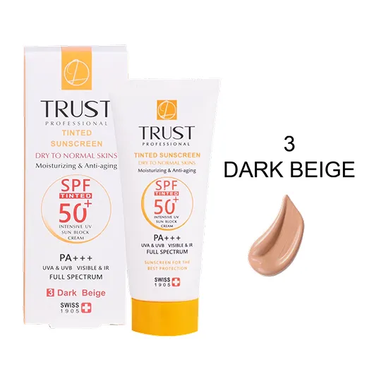 کرم ضد آفتاب رنگی SPF 50 بژ تیره و ضد پیری مناسب پوست خشک تا نرمال